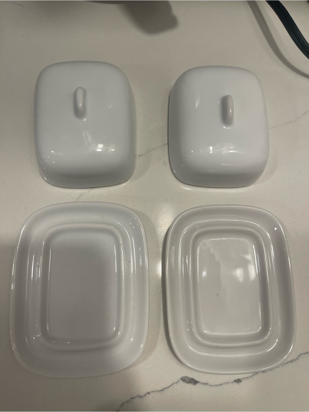 Set of 2 small Vintage White Ceramic Butter Dishes with Lids - Picture 3 of 7